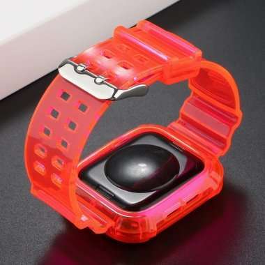 Ремешок для Apple Watch 42 mm прозрачный с кейсом (розовый) — 3