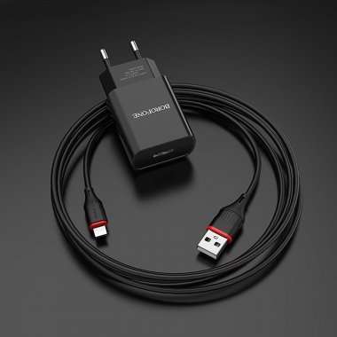 Сетевое зарядное устройство Borofone BA20A Sharp USB с кабелем для Apple Lightning (черное) — 3